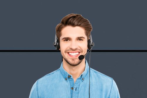 dark haired man with headset answering phone General Copiers, Kyocera, Kip, Konica, HP, NY, NJ, New York, New Jersey contact us