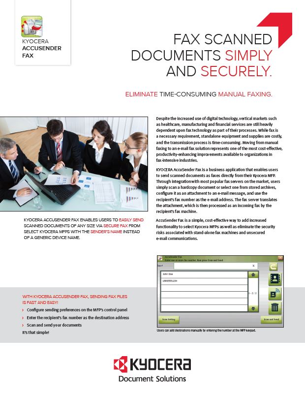 Kyocera Software Capture And Distribution Accusender Fax Brochure Thumb, General Copiers, Kyocera, Kip, Konica, HP, NY, NJ, New York, New Jersey