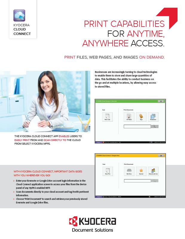 Kyocera Software Mobile And Cloud Kyocera Cloud Connect Data Sheet Thumb, General Copiers, Kyocera, Kip, Konica, HP, NY, NJ, New York, New Jersey