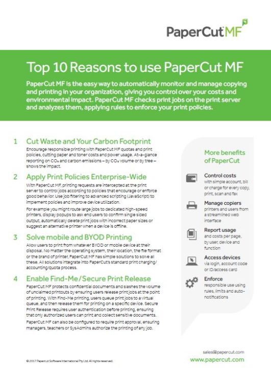 Top 10 Reasons, Papercut MF, General Copiers, Kyocera, Kip, Konica, HP, NY, NJ, New York, New Jersey